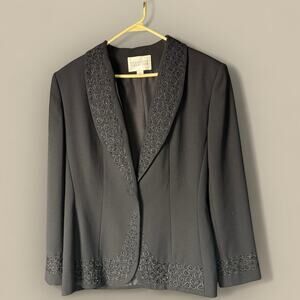 Vintage Womens Plus Size 18 Black Beaded Blazer Long Sleeve Executive Collection
